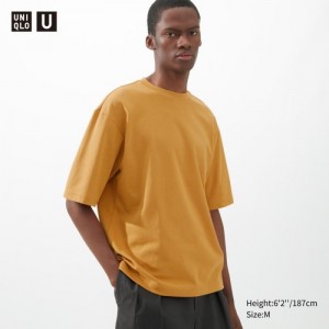 T Shirts Uniqlo U AIRism Cotton Oversized Crew Neck Half-Sleeve Femme Orange | 481815