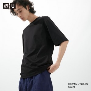 T Shirts Uniqlo U AIRism Cotton Oversized Crew Neck Half-Sleeve Femme Noir | 2325841
