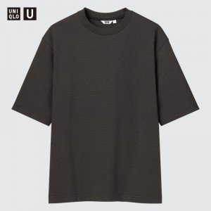 T Shirts Uniqlo U Airism Cotton Striped Crew Neck Oversized Homme Noir | 1082127
