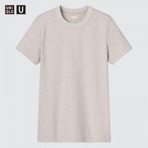T Shirts Uniqlo U Crew Neck Short-sleeve Femme Beige | 4896583