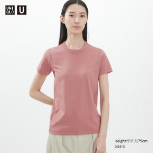 T Shirts Uniqlo U Crew Neck Short-sleeve Femme Rose | 2499088