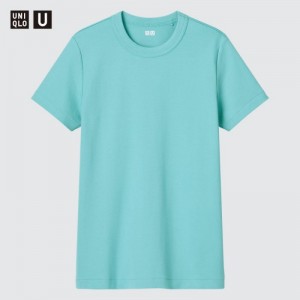 T Shirts Uniqlo U Crew Neck Short-sleeve Femme Turquoise | 4580778