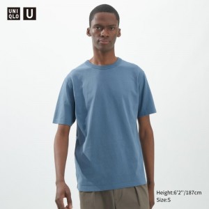 T Shirts Uniqlo U Crew Neck Short-sleeve Homme Bleu | 9037895