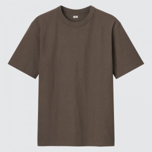 T Shirts Uniqlo U Crew Neck Short-sleeve Homme Marron | 5974341