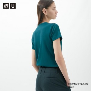 T Shirts Uniqlo U Crew Neck Short-sleeve Femme Vert | 1565873