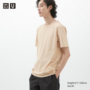 T Shirts Uniqlo U Crew Neck Short-sleeve Homme Beige | 2729540