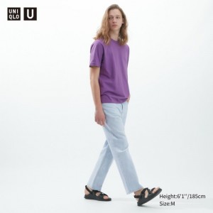 T Shirts Uniqlo U Crew Neck Short-sleeve Femme Violette | 5562976