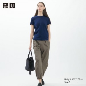 T Shirts Uniqlo U Crew Neck Short-sleeve Femme Bleu Marine | 4281196