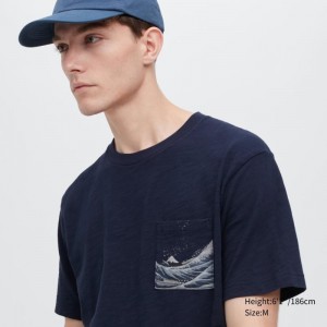 T Shirts Uniqlo Ukiyo-e Ut Short-sleeve Graphic Homme Bleu Marine | 9219948