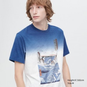 T Shirts Uniqlo Ukiyo-e Ut Short-sleeve Graphic Homme Bleu | 9068234