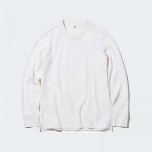 T Shirts Uniqlo Waffle Crew Neck Long-Sleeve Homme Blanche | 1522797