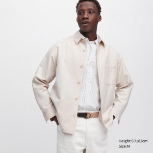 Vestes Uniqlo Cotton Linen Over Shirt Homme Beige | 3918569