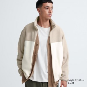 Vestes Uniqlo Fleece Long Sleeve Full-zip Homme Beige | 6493006