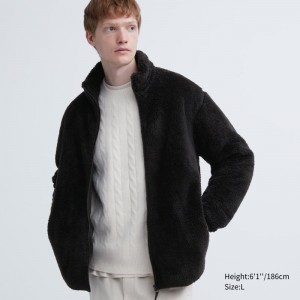 Vestes Uniqlo Fluffy Yarn Fleece Full-Zip Homme Noir | 7752445