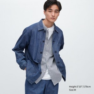 Vestes Uniqlo Utility Denim Cotton Linen Homme Bleu | 1670338