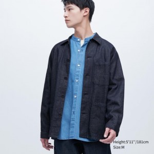 Vestes Uniqlo Utility Denim Cotton Linen Homme Bleu | 4918484