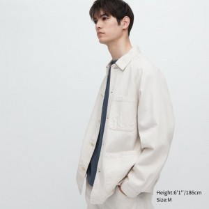 Vestes Uniqlo Utility Denim Cotton Linen Homme Blanche | 7879904