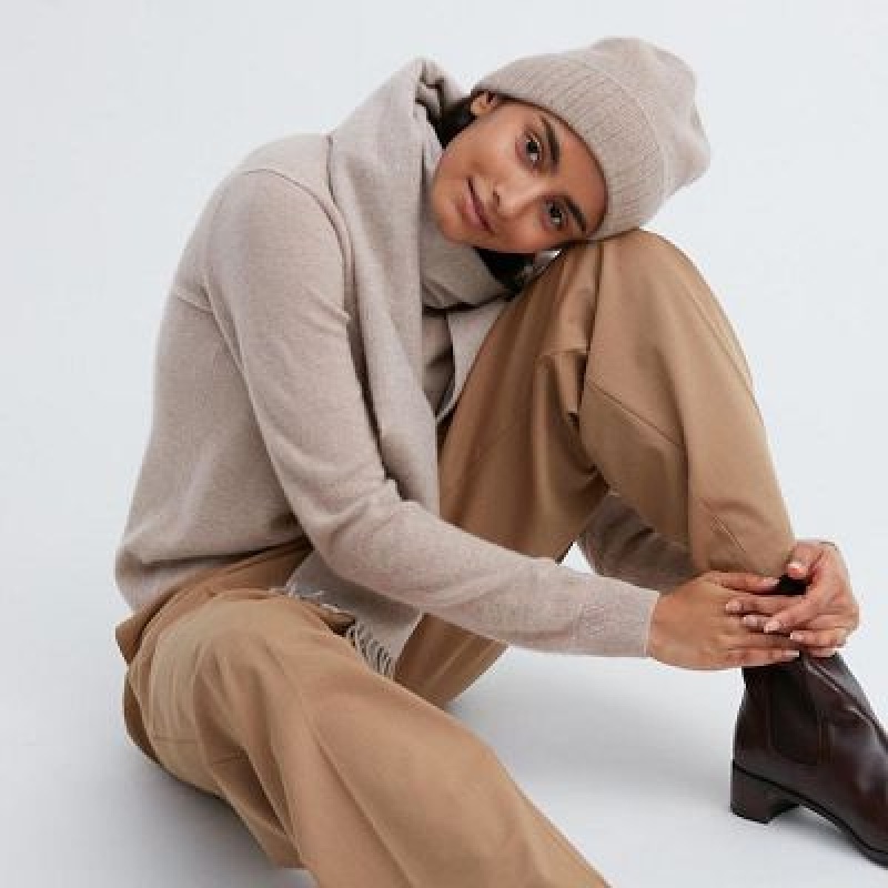 Bonnet Uniqlo Cashmere Knitted Femme Beige | 1142676