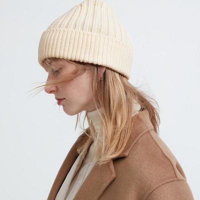 Bonnet Uniqlo HEATTECH Ribbed Femme Blanche | 448056