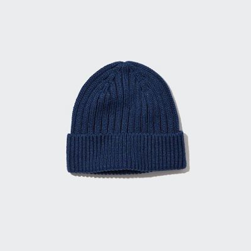 Bonnet Uniqlo HEATTECH Ribbed Femme Bleu | 384764
