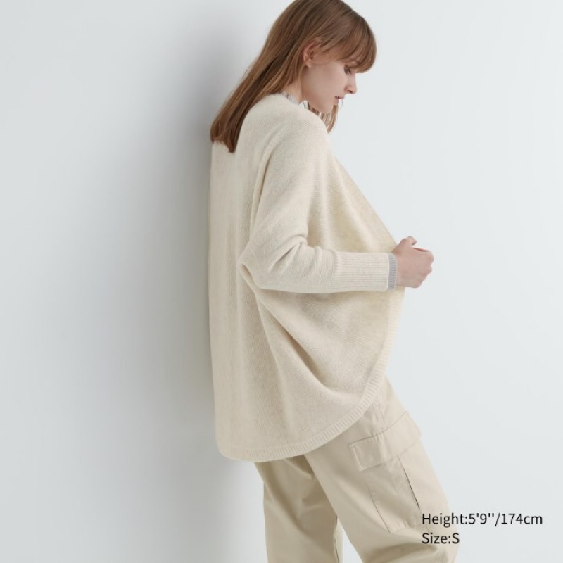 Cardigan Uniqlo 3D Knit Souffle Yarn Long-Sleeve Femme Blanche | 5188524