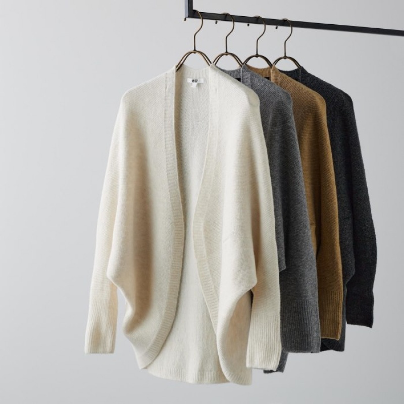 Cardigan Uniqlo 3D Knit Souffle Yarn Long-Sleeve Femme Blanche | 5188524