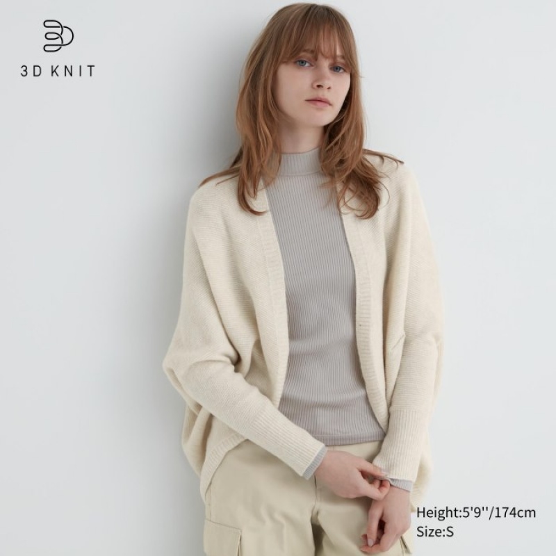 Cardigan Uniqlo 3D Knit Souffle Yarn Long-Sleeve Femme Blanche | 5188524