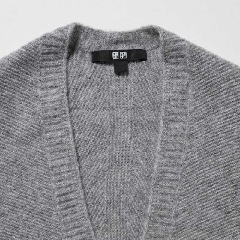 Cardigan Uniqlo 3D Knit Souffle Yarn Long-Sleeve Femme Grise | 3009689