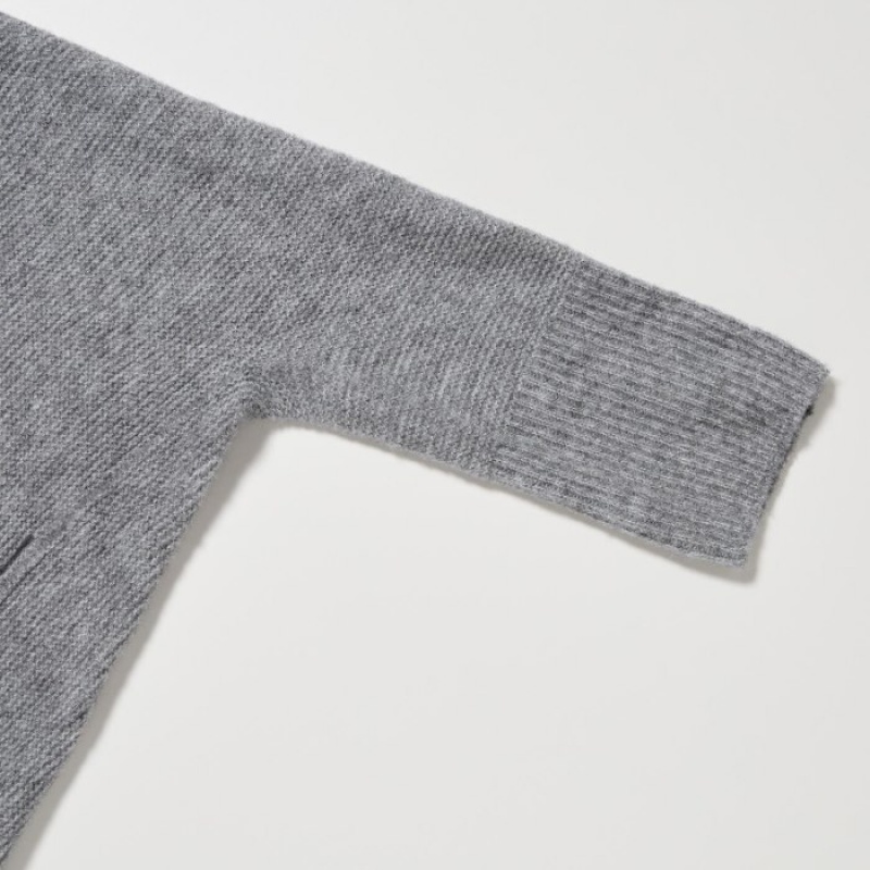Cardigan Uniqlo 3D Knit Souffle Yarn Long-Sleeve Femme Grise | 3009689