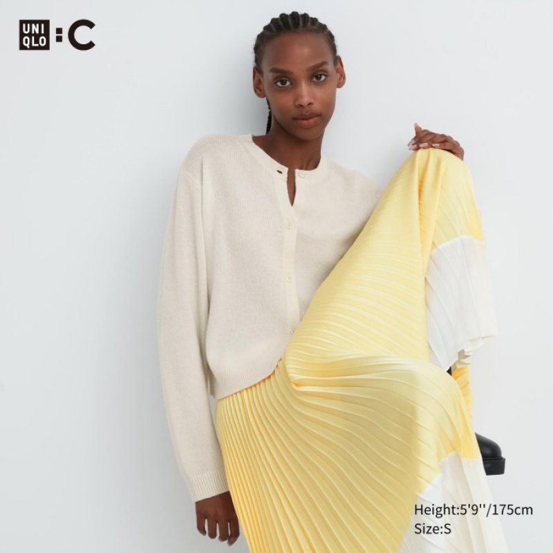 Cardigan Uniqlo Cashmere Crew Neck Long-Sleeve Short Femme Blanche | 1216046