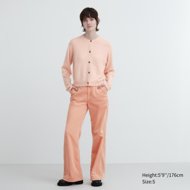 Cardigan Uniqlo Cashmere Crew Neck Long-Sleeve Short Femme Rose | 3790854