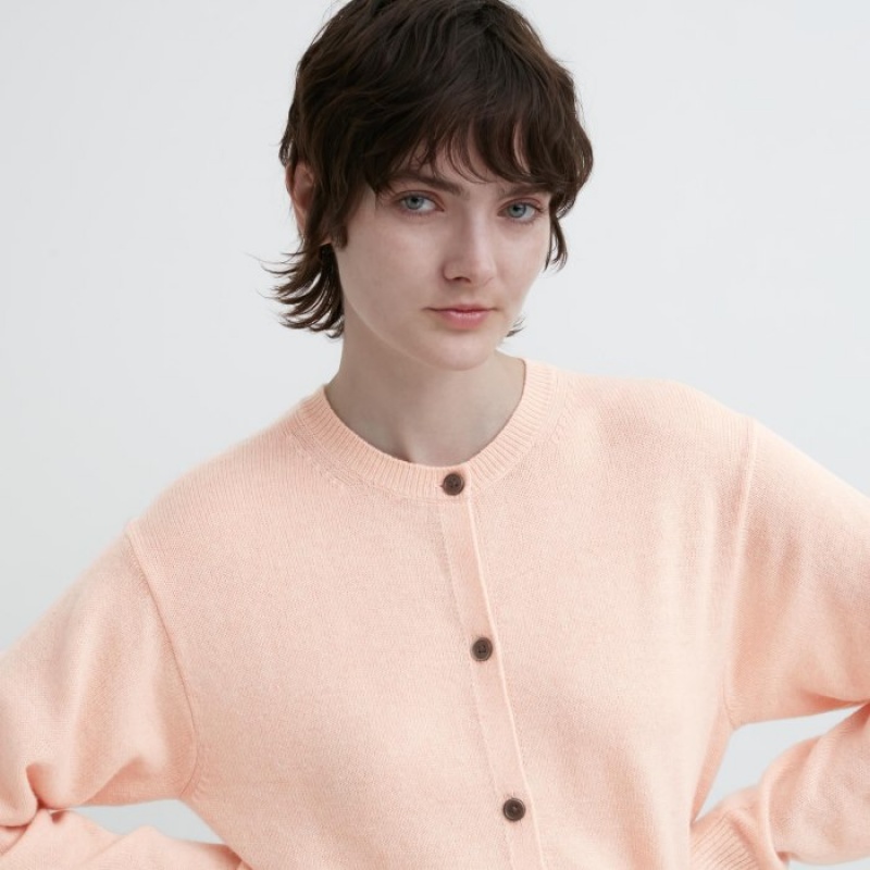 Cardigan Uniqlo Cashmere Crew Neck Long-Sleeve Short Femme Rose | 3790854