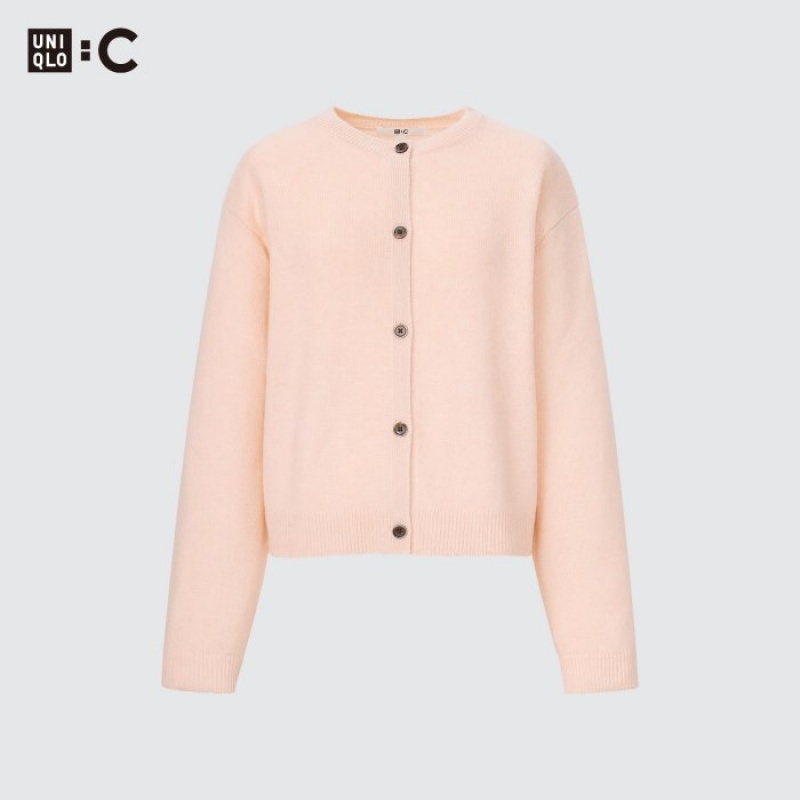 Cardigan Uniqlo Cashmere Crew Neck Long-Sleeve Short Femme Rose | 3790854