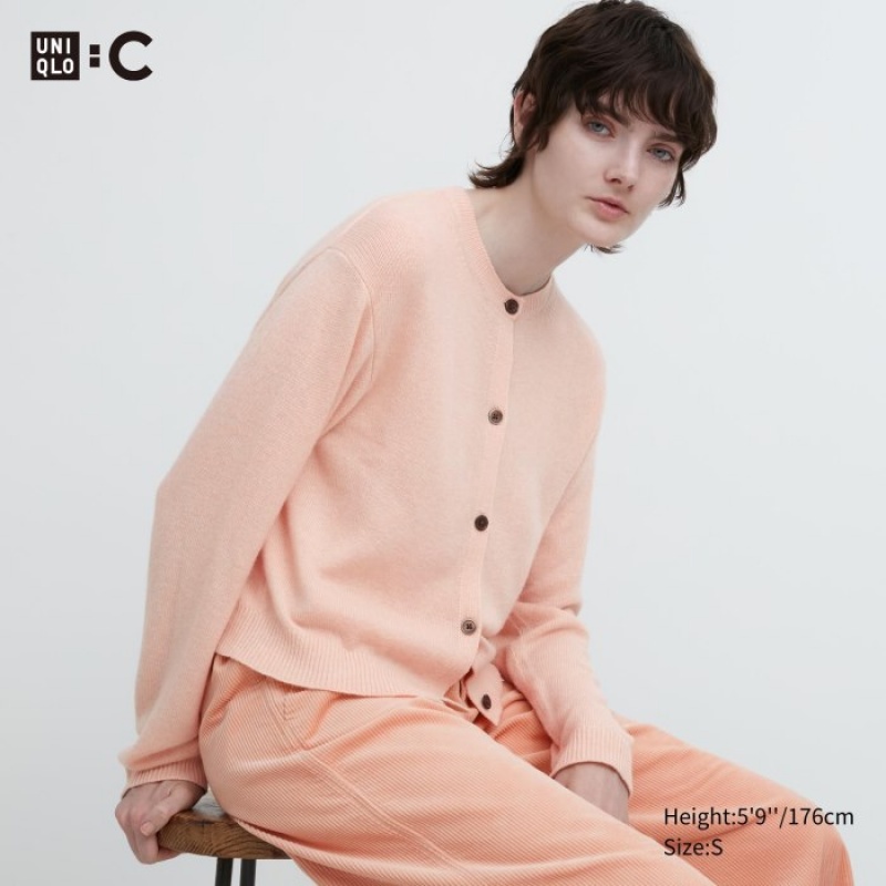 Cardigan Uniqlo Cashmere Crew Neck Long-Sleeve Short Femme Rose | 3790854