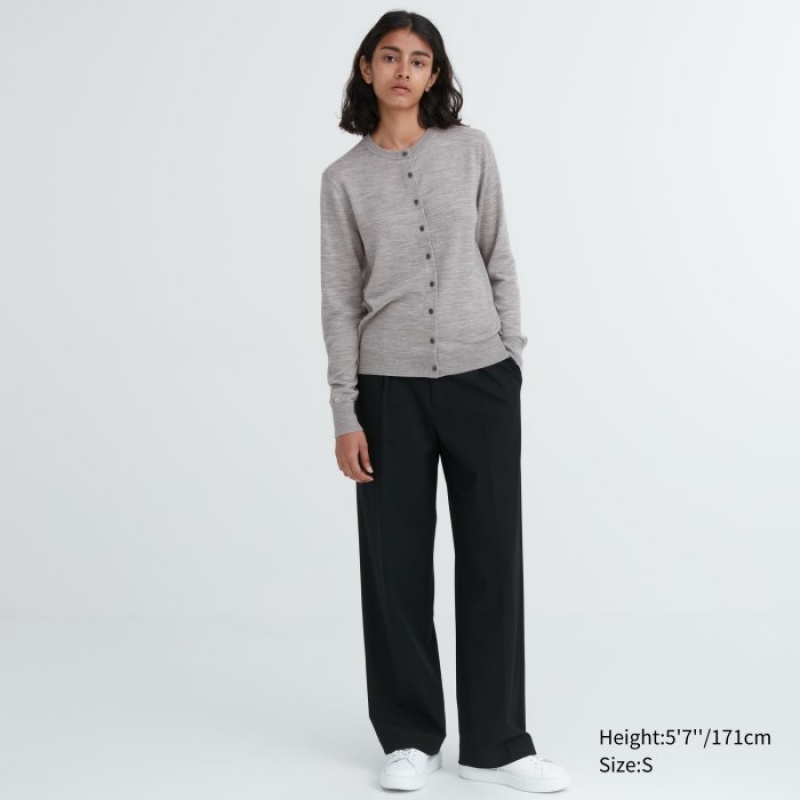 Cardigan Uniqlo Extra Fine Merino Crew Neck Femme Grise | 5624301