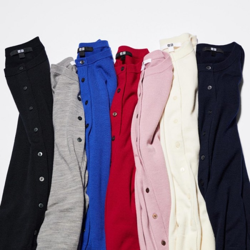 Cardigan Uniqlo Extra Fine Merino Crew Neck Femme Grise | 5624301