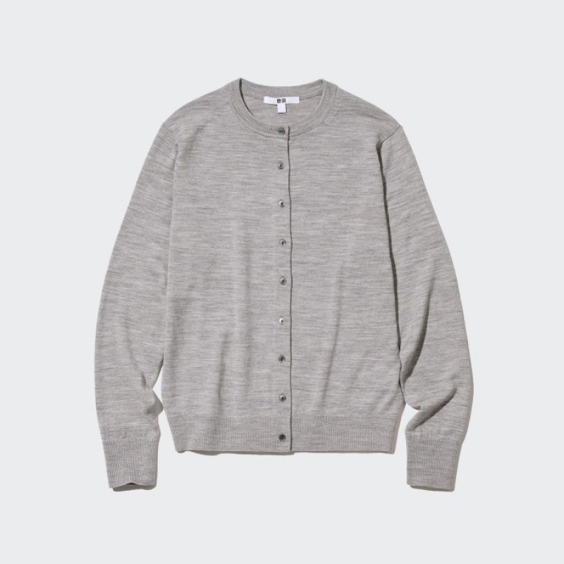 Cardigan Uniqlo Extra Fine Merino Crew Neck Femme Grise | 5624301