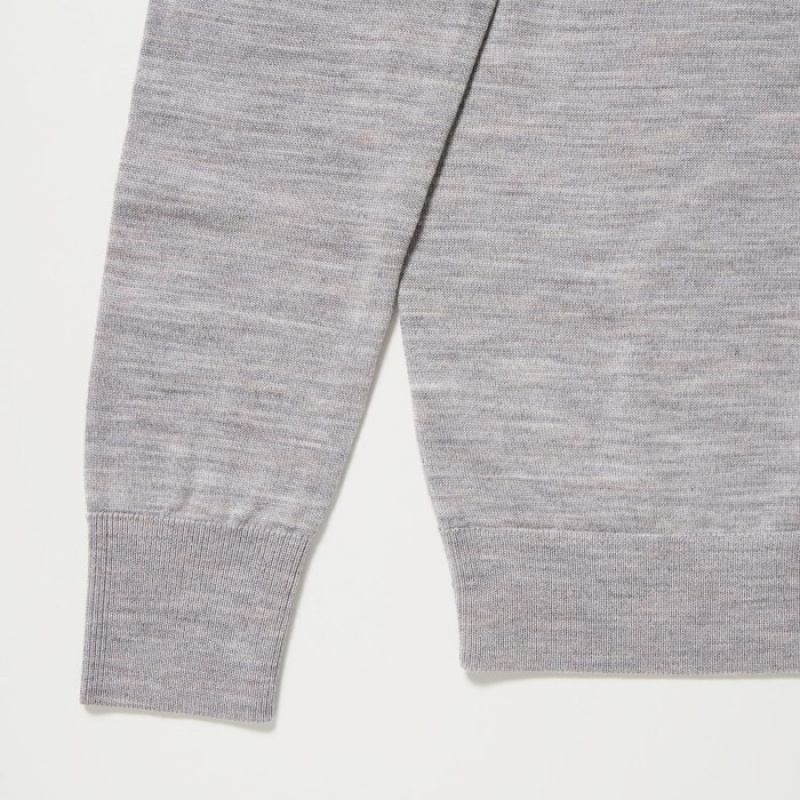 Cardigan Uniqlo Extra Fine Merino Crew Neck Femme Grise | 5624301