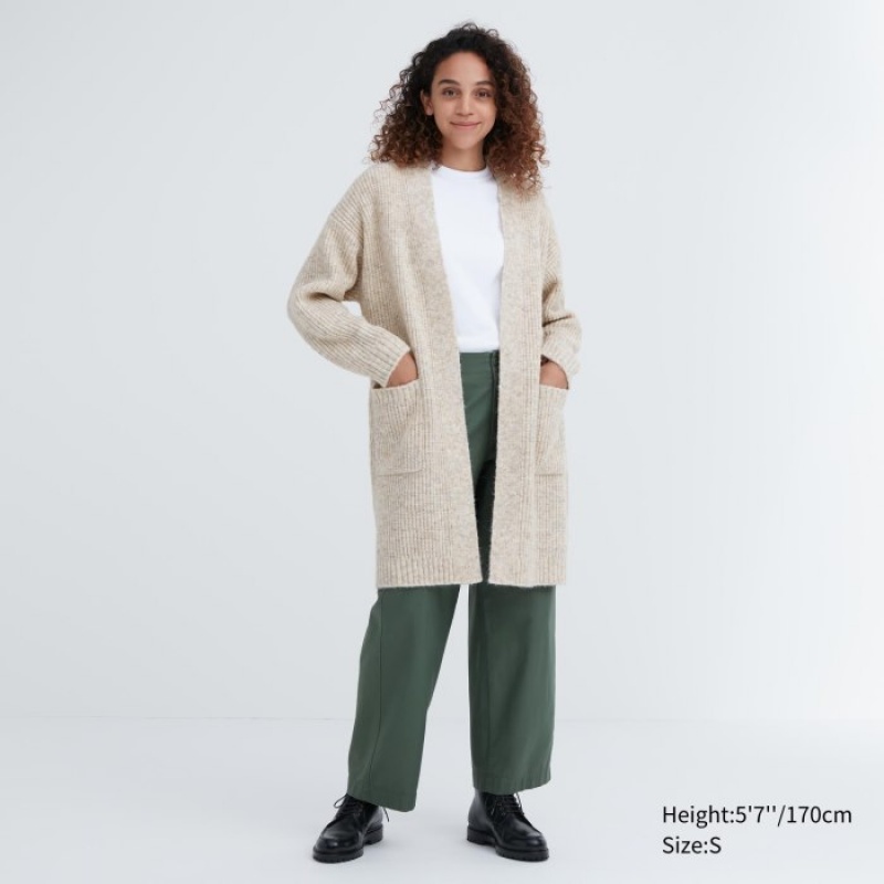 Cardigan Uniqlo Knitted Long Femme Blanche | 2214422