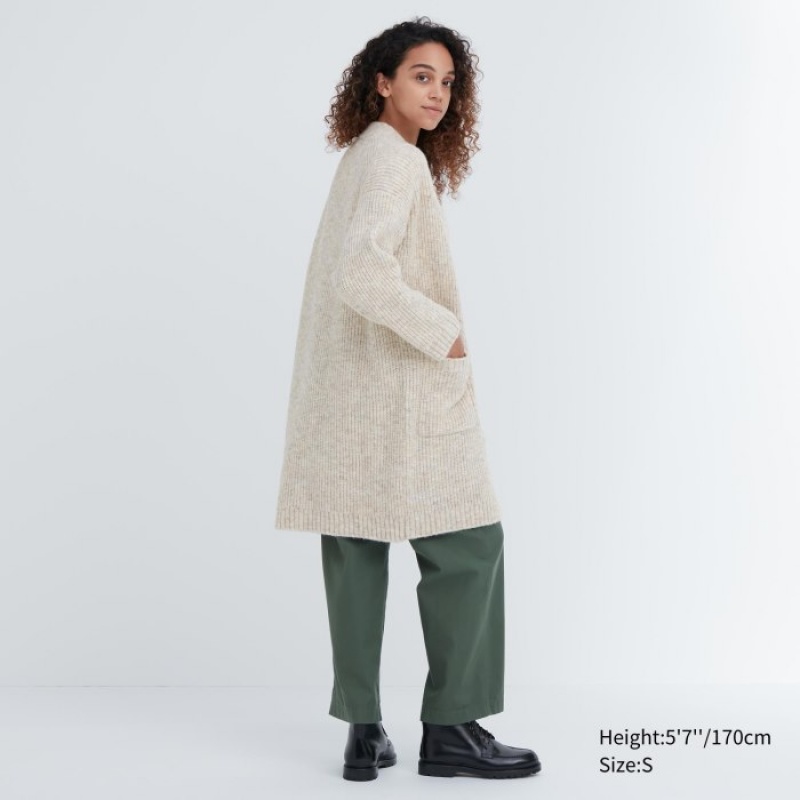 Cardigan Uniqlo Knitted Long Femme Blanche | 2214422