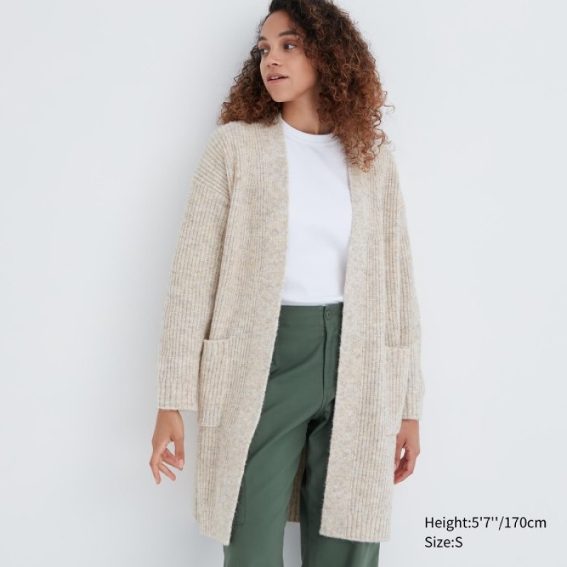 Cardigan Uniqlo Knitted Long Femme Blanche | 2214422