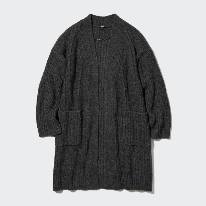 Cardigan Uniqlo Knitted Long Femme Grise | 1758328