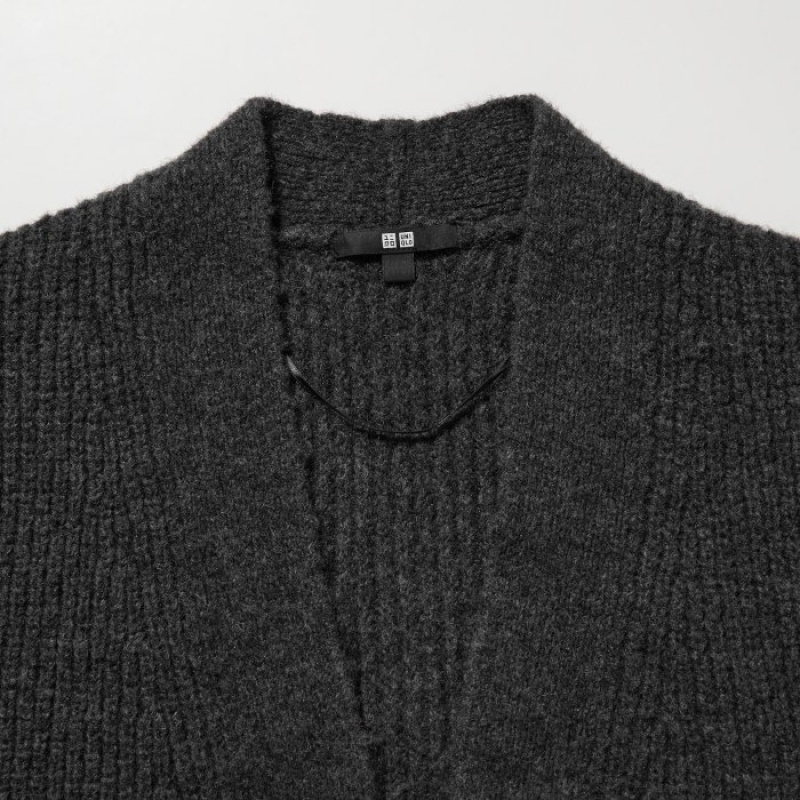 Cardigan Uniqlo Knitted Long Femme Grise | 1758328