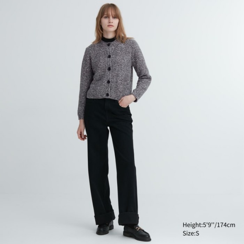 Cardigan Uniqlo Knitted Short Femme Grise | 3142983