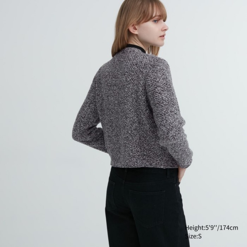 Cardigan Uniqlo Knitted Short Femme Grise | 3142983