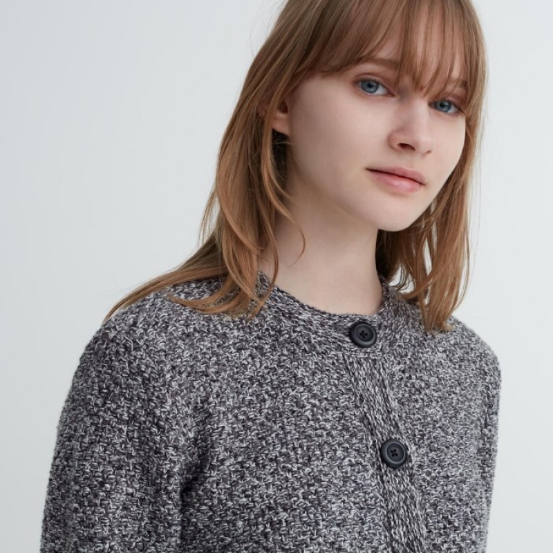 Cardigan Uniqlo Knitted Short Femme Grise | 3142983