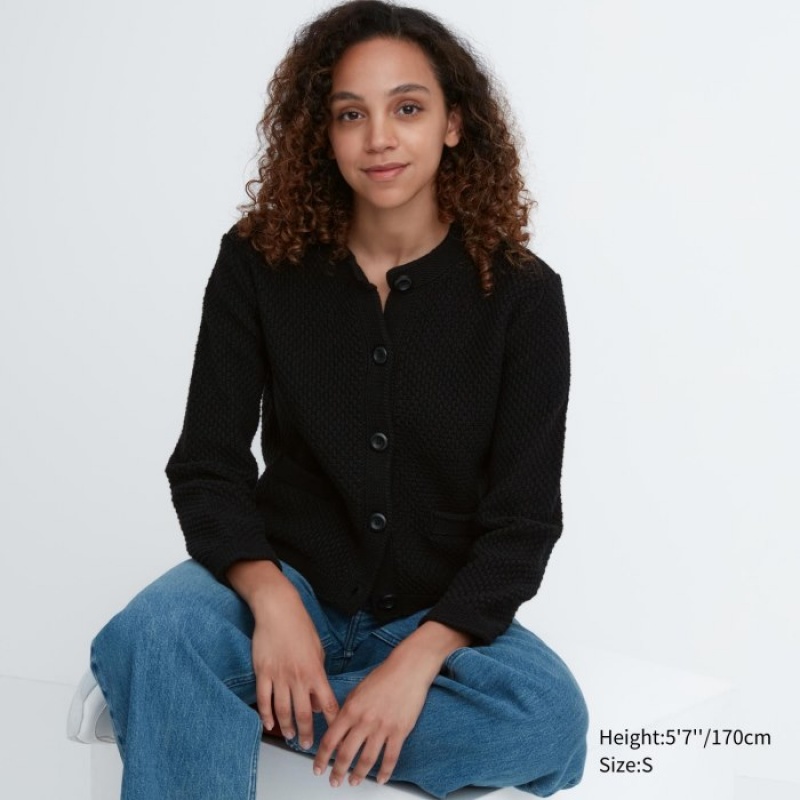 Cardigan Uniqlo Knitted Short Femme Noir | 2749238