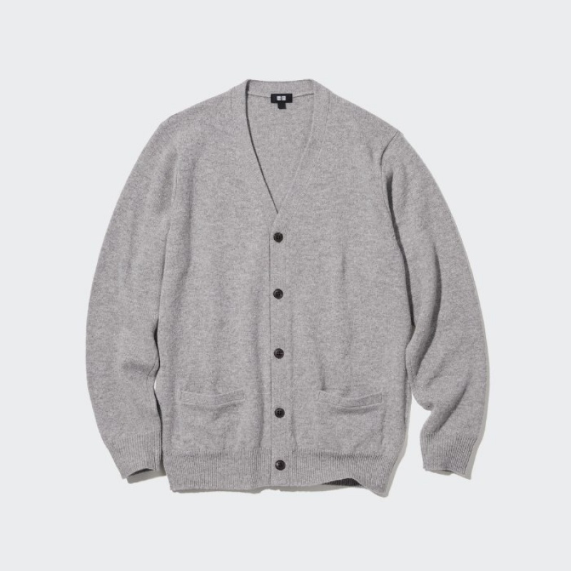 Cardigan Uniqlo Premium Lambswool V-Neck Femme Grise | 2521617