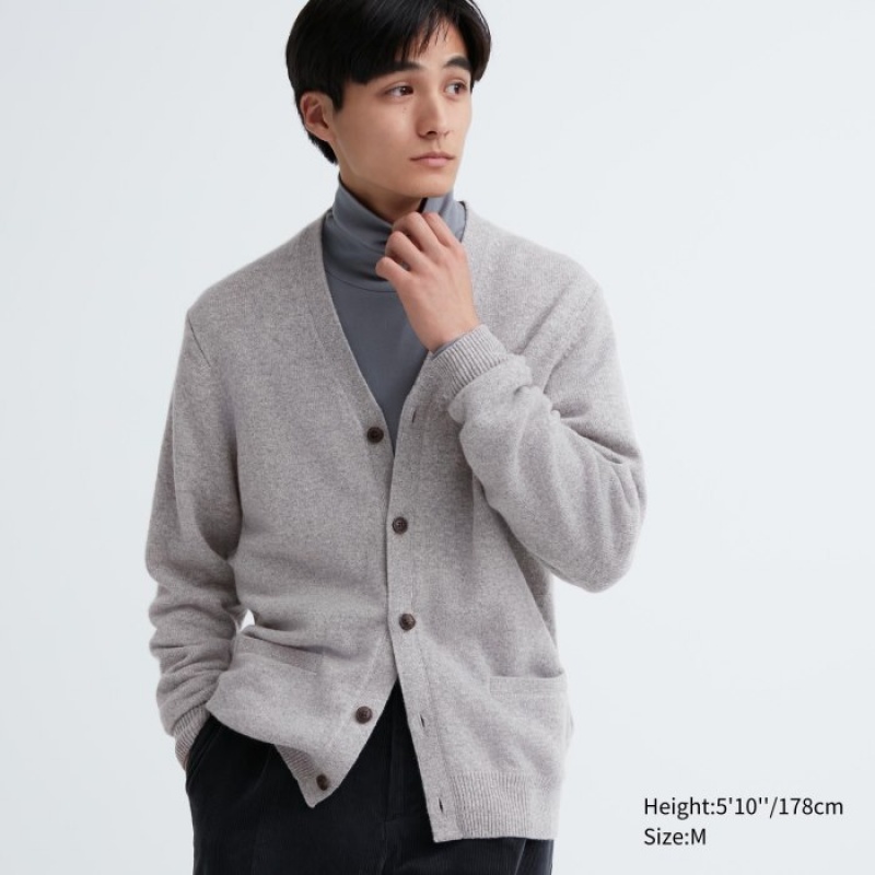 Cardigan Uniqlo Premium Lambswool V-Neck Femme Grise | 2521617