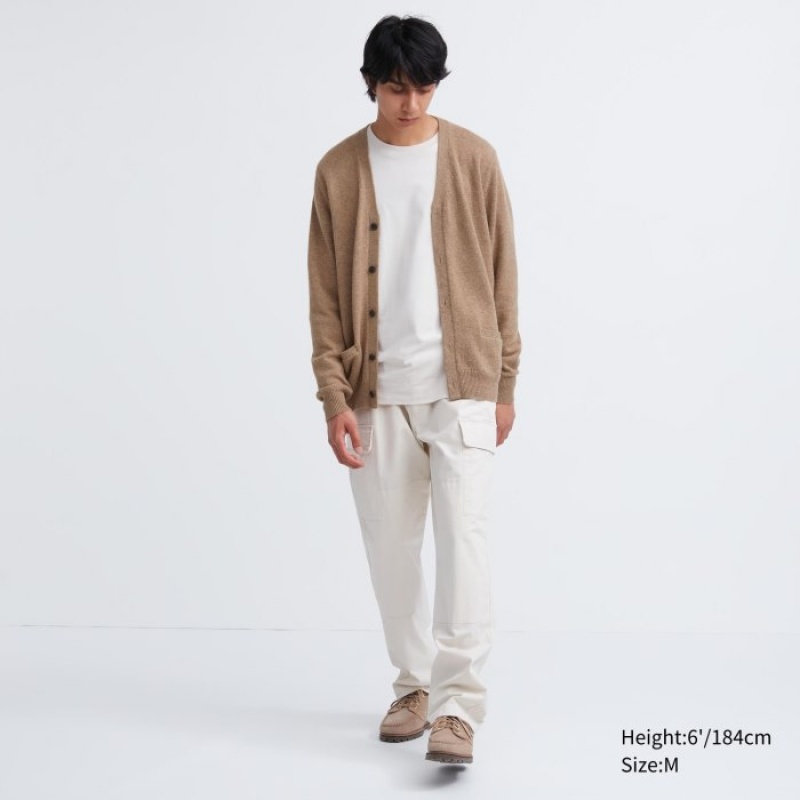 Cardigan Uniqlo Premium Lambswool V-Neck Femme Beige | 6864767